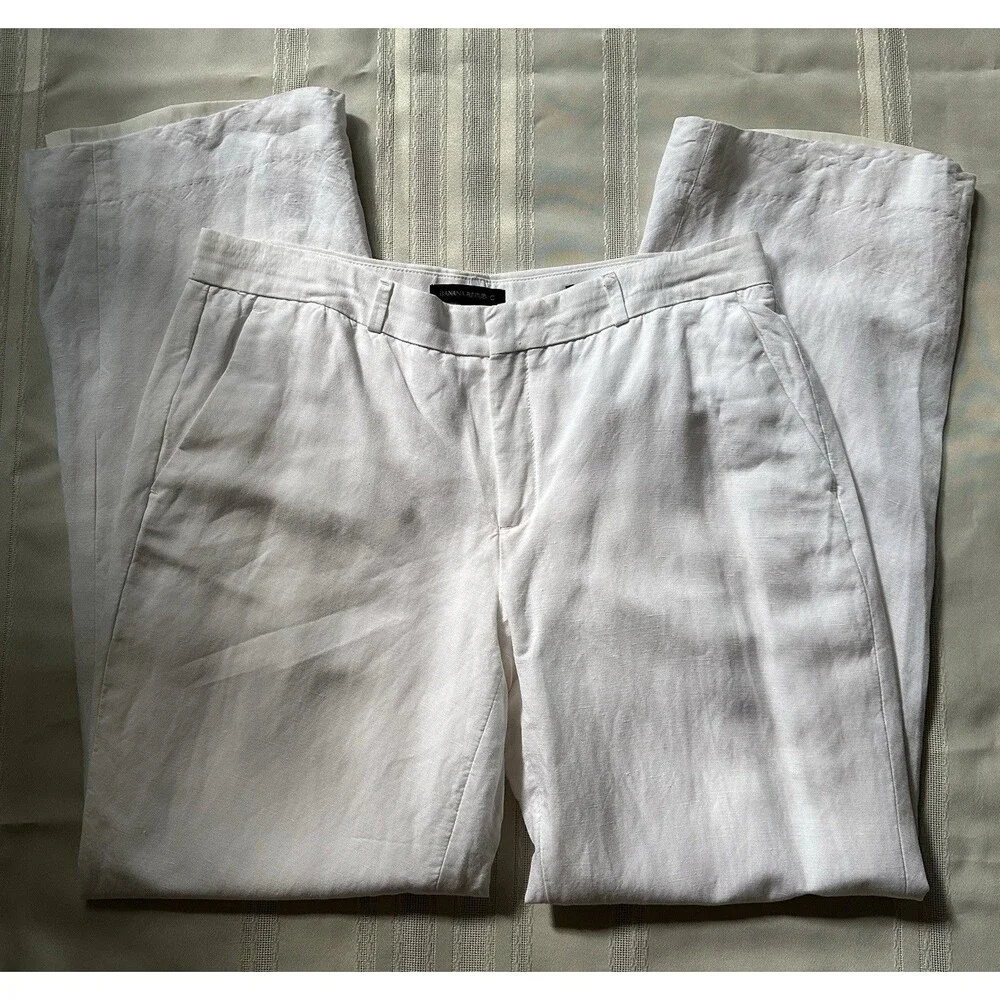 Banana Republic Logan White Linen Blend Straight Leg Tailored Trouser Pants 10